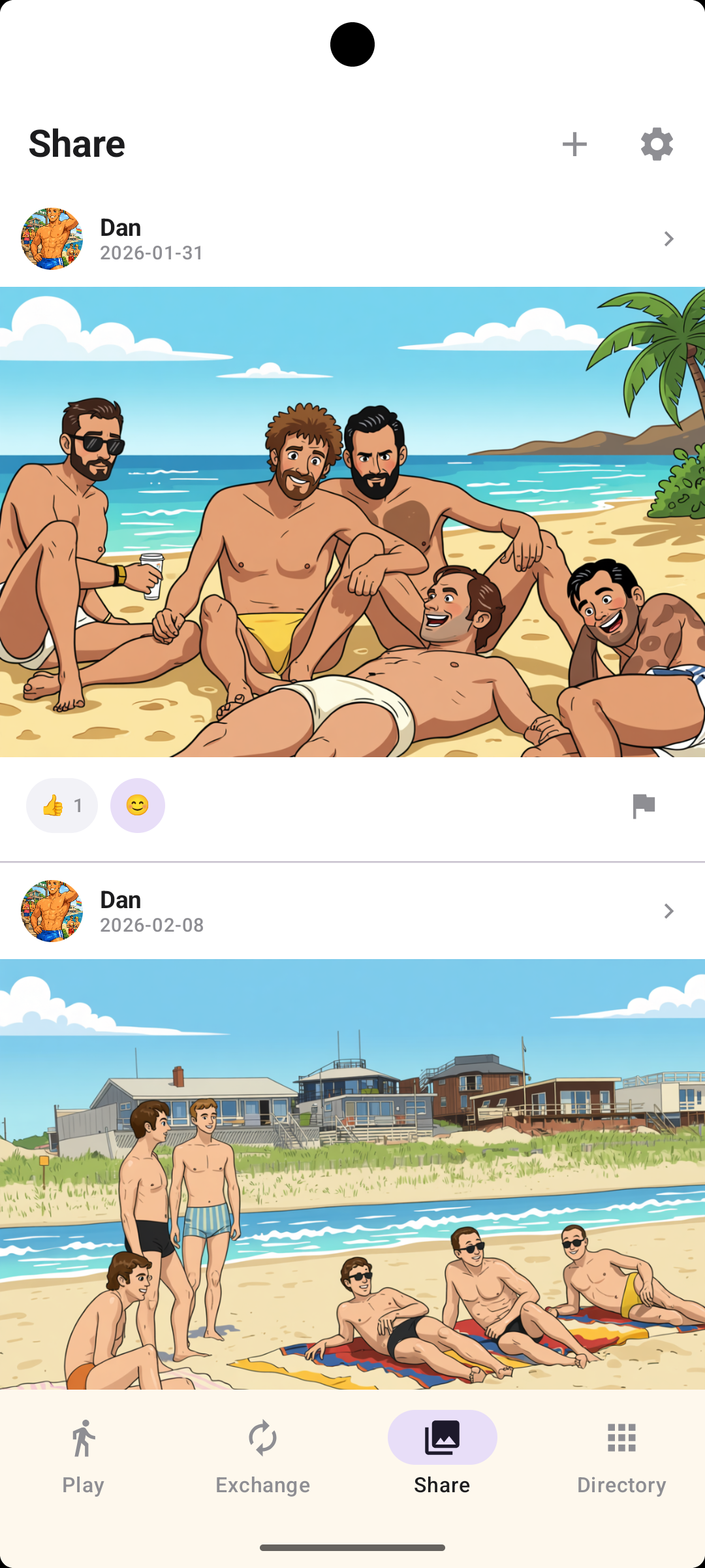 Share tab — photos and moments